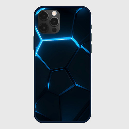 Чехол iPhone 12 Pro Max Черные плиты с синим светом / 3D-Черный – фото 1