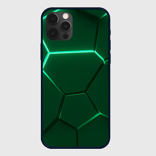 Чехол iPhone 12 Pro Max Зеленые плиты с неоном / 3D-Черный – фото 1