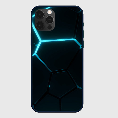 Чехол iPhone 12 Pro Max Синие плиты с неоном / 3D-Черный – фото 1