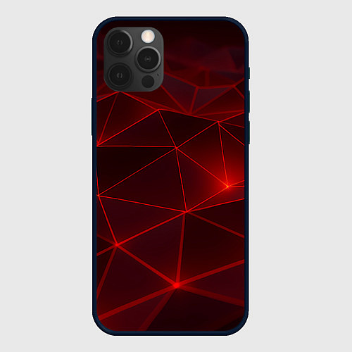 Чехол iPhone 12 Pro Max Красные полигоны с неоном / 3D-Черный – фото 1