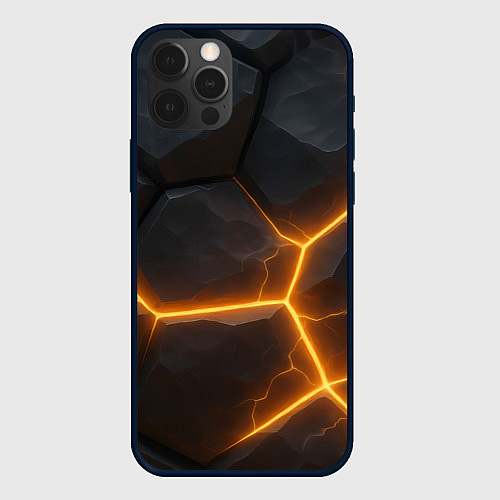 Чехол iPhone 12 Pro Max Черные плиты с оранжевой молнией / 3D-Черный – фото 1