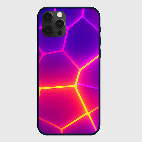 Чехол iPhone 12 Pro Max Синие плиты с фиолетовым свечением / 3D-Черный – фото 1