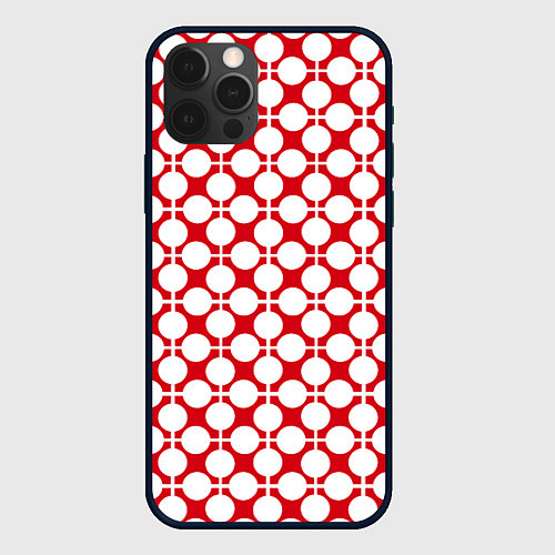 Чехол iPhone 12 Pro Max Красно белый узор в клетку и горох / 3D-Черный – фото 1
