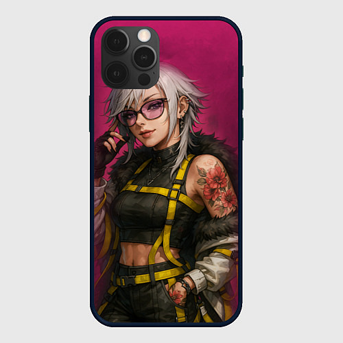 Чехол iPhone 12 Pro Max Девушка с татуировкой в очках / 3D-Черный – фото 1