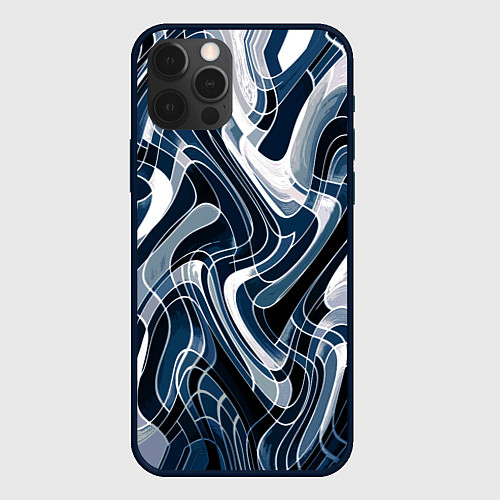 Чехол iPhone 12 Pro Max Тёмно-синий искажённая абстракция / 3D-Черный – фото 1