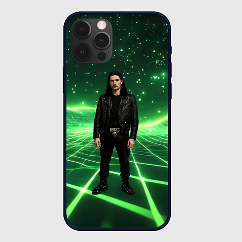 Чехол iPhone 12 Pro Max Bones в зеленом полигоне / 3D-Черный – фото 1