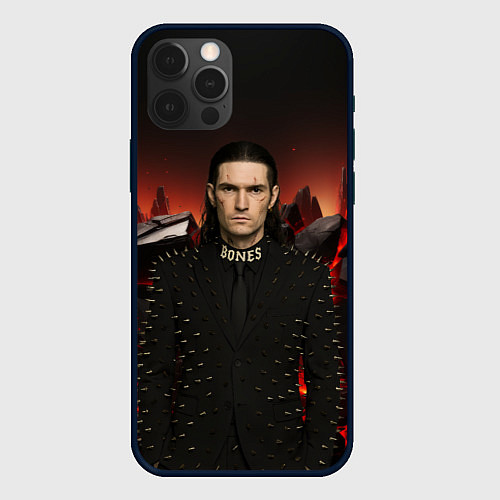Чехол iPhone 12 Pro Max Bones в пиджаке с шыпами / 3D-Черный – фото 1
