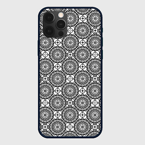 Чехол iPhone 12 Pro Max Черно белый кружевной узор / 3D-Черный – фото 1