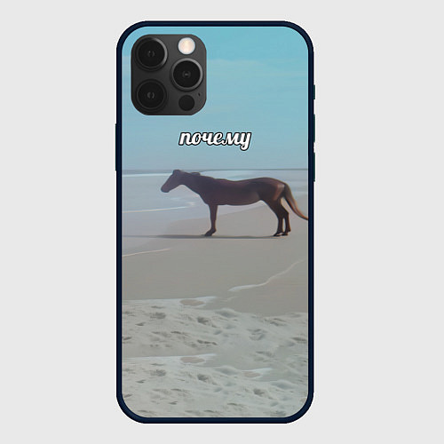Чехол iPhone 12 Pro Max Лошадь почему мем на берегу / 3D-Черный – фото 1