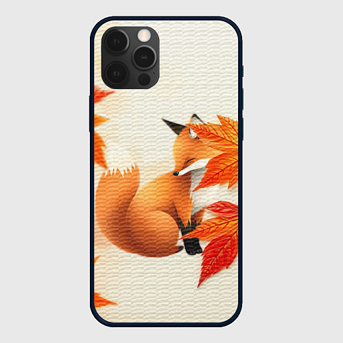 Чехол iPhone 12 Pro Max Лиса под осенними листьями / 3D-Черный – фото 1
