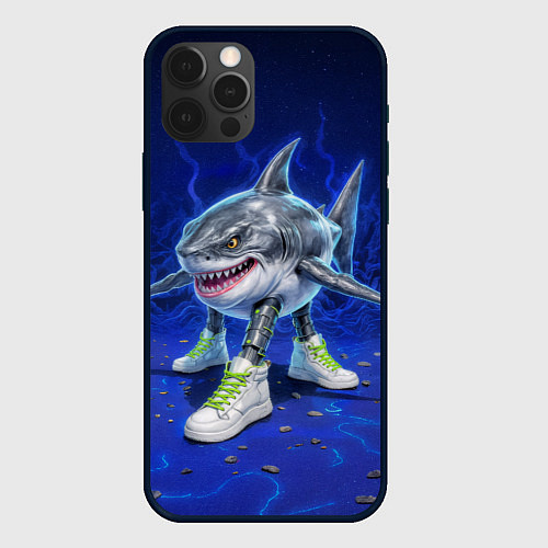 Чехол iPhone 12 Pro Max Тралалеро тралала - акула киборг / 3D-Черный – фото 1