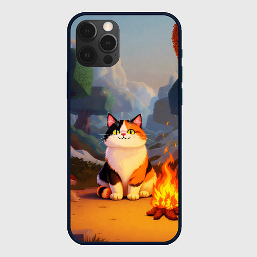 Чехол iPhone 12 Pro Max Котик в кубическом мире / 3D-Черный – фото 1