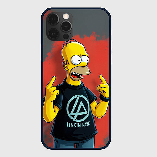 Чехол iPhone 12 Pro Max Гомер в футболке Linkin Park / 3D-Черный – фото 1