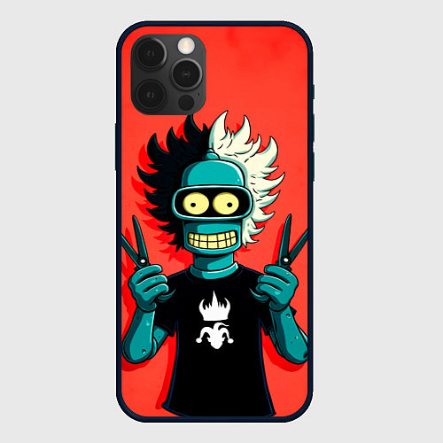 Чехол iPhone 12 Pro Max Бендер в образе рокера и парикмахера / 3D-Черный – фото 1
