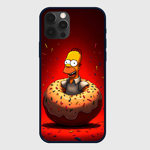 Чехол iPhone 12 Pro Max Гомер в пончике / 3D-Черный – фото 1