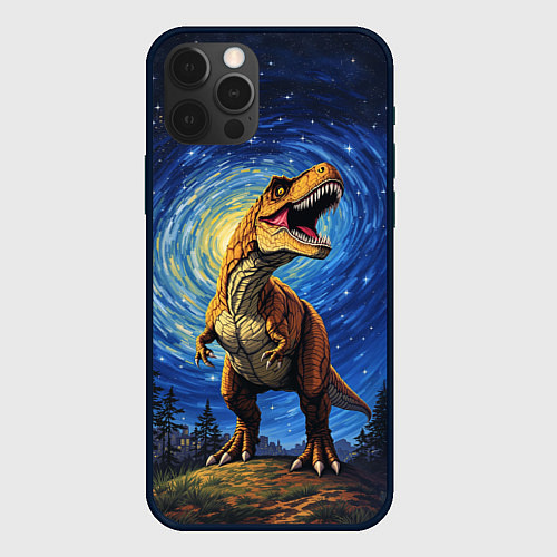 Чехол iPhone 12 Pro Max Тираннозавр Рекс - звездная ночь / 3D-Черный – фото 1