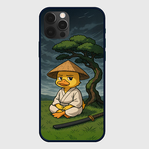 Чехол iPhone 12 Pro Max Утенок самурай - медитация / 3D-Черный – фото 1