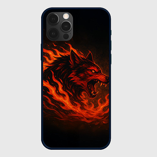 Чехол iPhone 12 Pro Max Инфернальный волк / 3D-Черный – фото 1