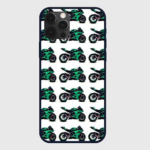 Чехол iPhone 12 Pro Max Motorcycle turquoise / 3D-Черный – фото 1