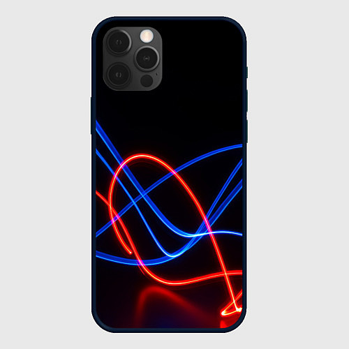Чехол iPhone 12 Pro Max Красно синие неоновые линии на черном фоне / 3D-Черный – фото 1
