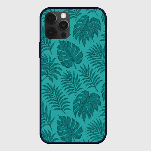 Чехол iPhone 12 Pro Max Тропические листья - паттерн / 3D-Черный – фото 1