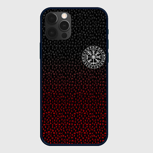 Чехол iPhone 12 Pro Max Компас викингов вегвизир в рунах - символ удачи / 3D-Черный – фото 1