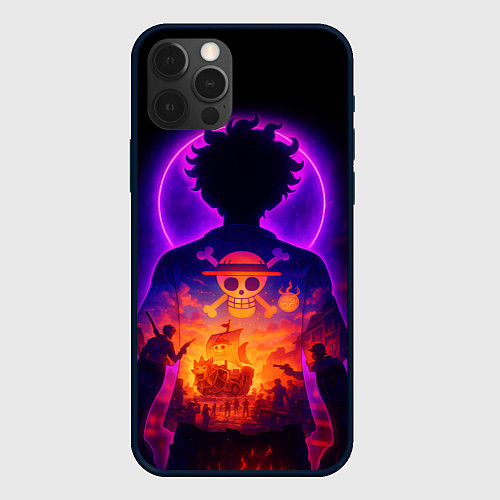 Чехол iPhone 12 Pro Max Ванпис - неоновый Луффи / 3D-Черный – фото 1