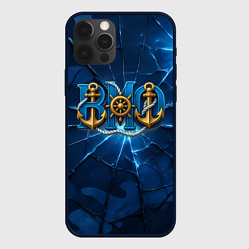 Чехол iPhone 12 Pro Max ВМФ якорь и штурвал / 3D-Черный – фото 1