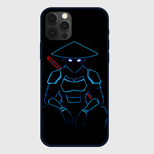 Чехол iPhone 12 Pro Max Неоновый киберпанк самурай / 3D-Черный – фото 1