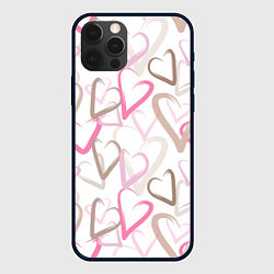 Чехол для iPhone 12 Pro Max Розовые сердца, цвет: 3D-черный