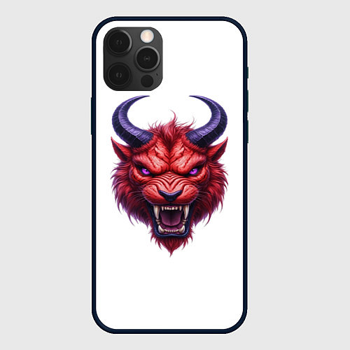 Чехол iPhone 12 Pro Max Голова злого красного существа с фиолетовыми глаза / 3D-Черный – фото 1
