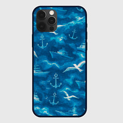 Чехол для iPhone 12 Pro Max Морской камуфляж акварелью, цвет: 3D-черный
