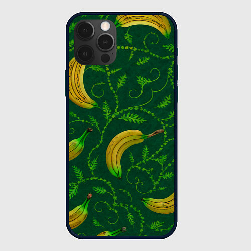 Чехол iPhone 12 Pro Max Банановый орнамент паттерн / 3D-Черный – фото 1