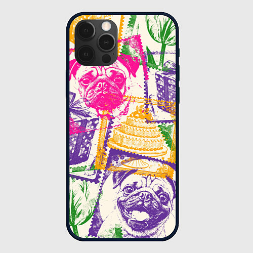 Чехол iPhone 12 Pro Max Мопс и праздник / 3D-Черный – фото 1