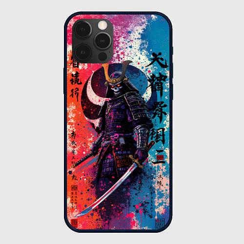 Чехол iPhone 12 Pro Max Призрачный самурай - краски / 3D-Черный – фото 1
