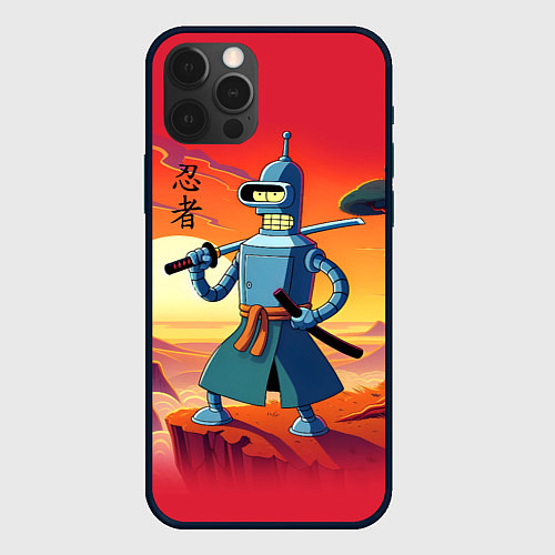 Чехол iPhone 12 Pro Max Бендер ниндзя в Японском пейзаже / 3D-Черный – фото 1