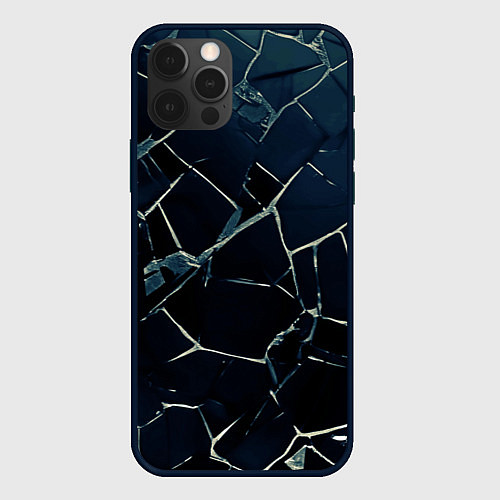 Чехол iPhone 12 Pro Max Тёмный чёрно-синий битые плиты / 3D-Черный – фото 1