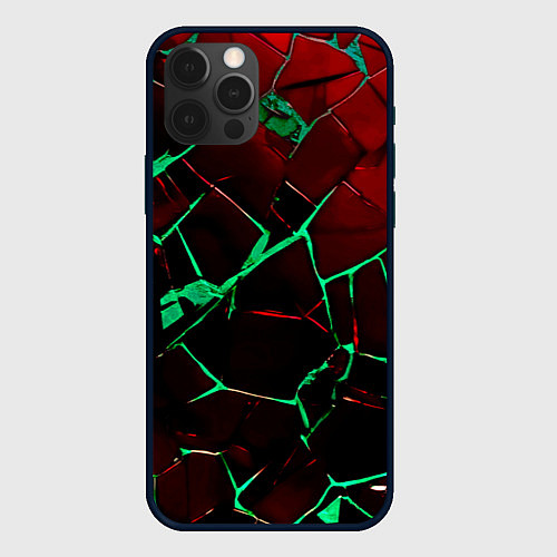 Чехол iPhone 12 Pro Max Битые плиты тёмно-красный с зелёным / 3D-Черный – фото 1