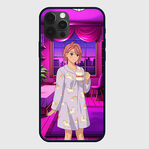 Чехол iPhone 12 Pro Max Дандадан Сиратори Айра с кофе / 3D-Черный – фото 1