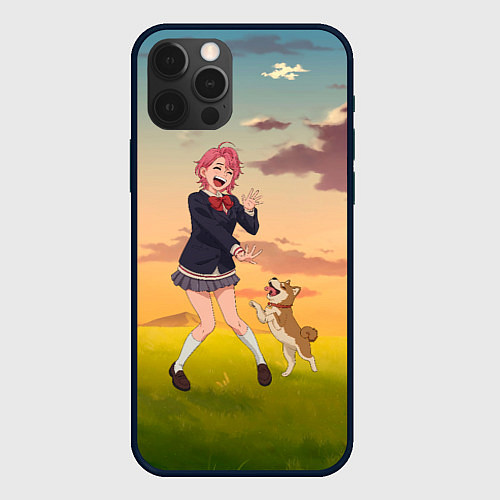 Чехол iPhone 12 Pro Max Сиратори Айра играет с песиком - Дандадан / 3D-Черный – фото 1