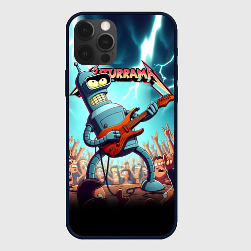 Чехол iPhone 12 Pro Max Бендер рок гитарист - группа Футурама / 3D-Черный – фото 1