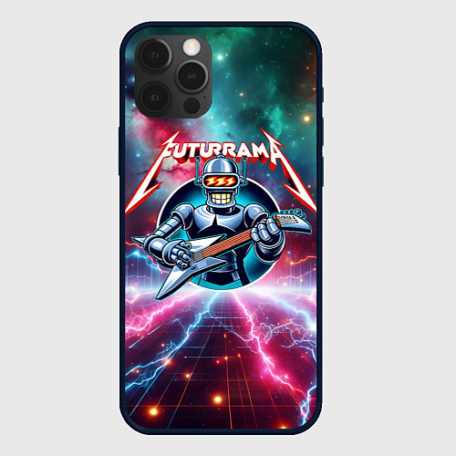 Чехол iPhone 12 Pro Max Гитарист Бендер рок группы Футурама / 3D-Черный – фото 1