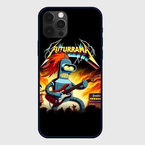 Чехол iPhone 12 Pro Max Bender is a hard rock guitarist - Futurama / 3D-Черный – фото 1