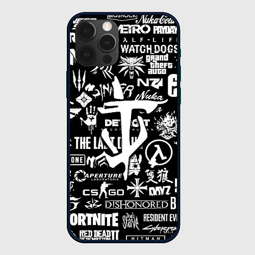 Чехол iPhone 12 Pro Max Doom логотипы всех игр / 3D-Черный – фото 1