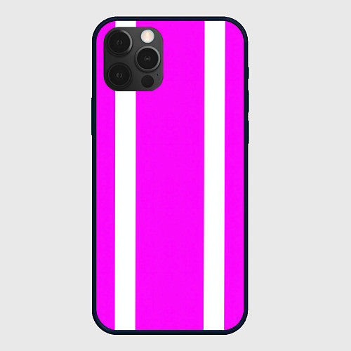 Чехол iPhone 12 Pro Max Color white pink stripes / 3D-Черный – фото 1