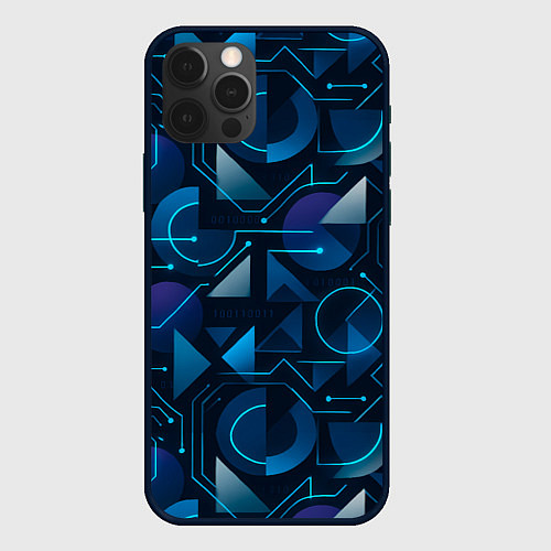 Чехол iPhone 12 Pro Max Футуристическая сине-фиолетовая абстракция с хакер / 3D-Черный – фото 1