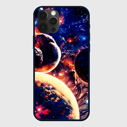 Чехол iPhone 12 Pro Max Фантастический космос планеты / 3D-Черный – фото 1