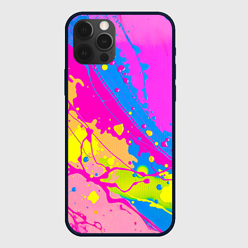 Чехол iPhone 12 Pro Max Яркая абстракция из розовых и голубых красок / 3D-Черный – фото 1