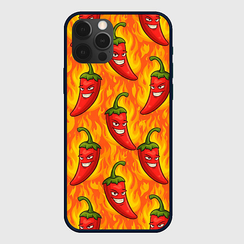 Чехол iPhone 12 Pro Max Огненный перец паттерн / 3D-Черный – фото 1