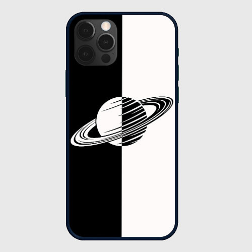 Чехол iPhone 12 Pro Max Сатурн черно-белый / 3D-Черный – фото 1